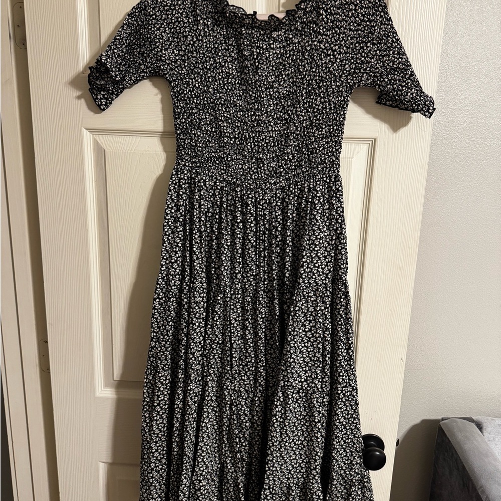 orange creek Black Maxi Dress with White Floral Print